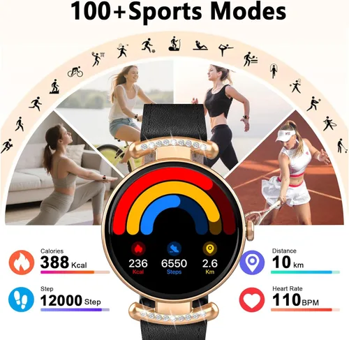 Vista 4 de Relojes inteligentes para mujer, Android IOS, pantalla AMOLED ultra clara de 1.2 pulgadas, rastreadores de actividad física con llamada Bluetooth