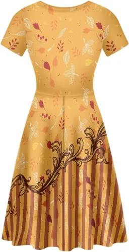 Vista 5 de Vestido de Halloween para mujer, manga corta, acampanado, vestido de cóctel, color naranja