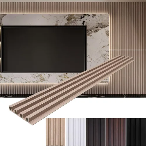Vista 8 de Yutianli Paquete de 12 paneles de pared de listones 3D WPC para paredes, panel de rejilla de compuesto de plástico y madera con textura de madera