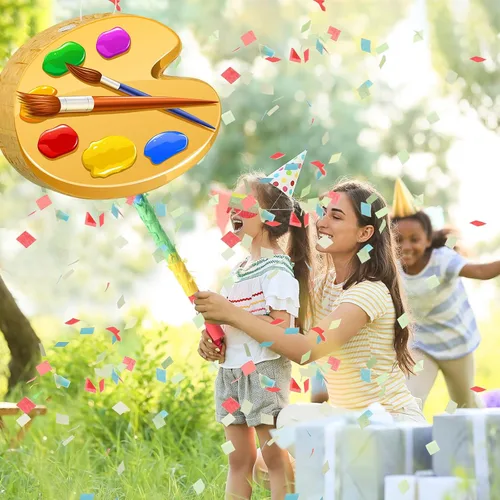Vista 4 de Aoriher Paleta de arte de piñata para fiesta de cumpleaños con palito de piñata, confeti, vendas para niños, niñas, niños, adultos, artistas