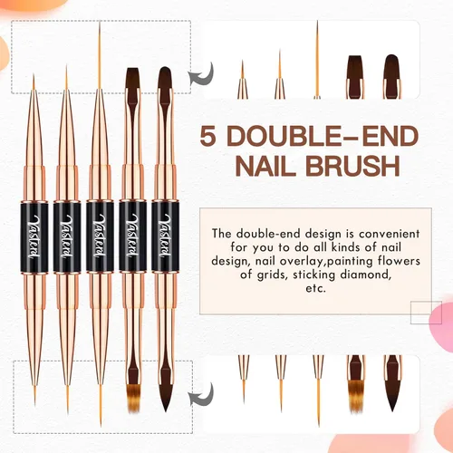 Vista 7 de Yasterd Juego de pinceles para arte de uñas, 5 pinceles profesionales de doble punta para arte de uñas Long Lines,Thin Liner brush for Nails