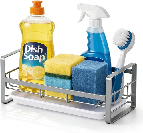 Vista 12 de HULISEN Soporte grande de esponja, organizador de dispensador de jabón de cocina de acero inoxidable 304, escurridor de jabón de encimera con Negro