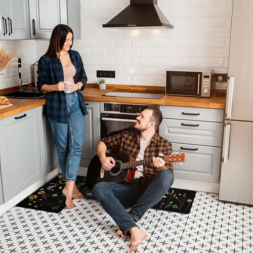 Vista 8 de Rempry - Juego de 2 alfombrillas de cocina con flores coloridas para el piso, alfombras de cocina antideslizantes y juego de tapetes, alfombrilla