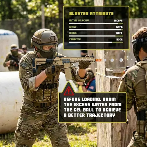 Vista 6 de EMERBU Pro-Grade Gel Splatter Ball Blaster SLR Actualizado por EMERBU - Cuerpo de Metal y Nylon - 11.1V Alta Potencia - Conjunto de Engranajes