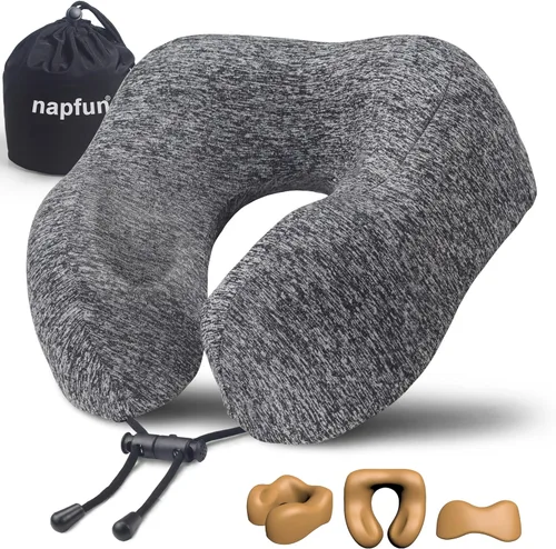 Vista 16 de NapFun - Almohada de cuello para viajes, almohada de cuello de viaje mejorada para avión 100% espuma viscoelástica para dormir y descansar durante