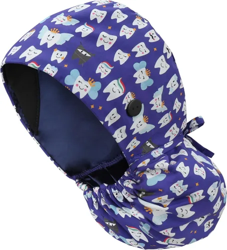 Vista 28 de Gorra médica con forro de satén con bolsillo para cola de caballo, gorro de enfermera médica de algodón con banda elástica para el sudor