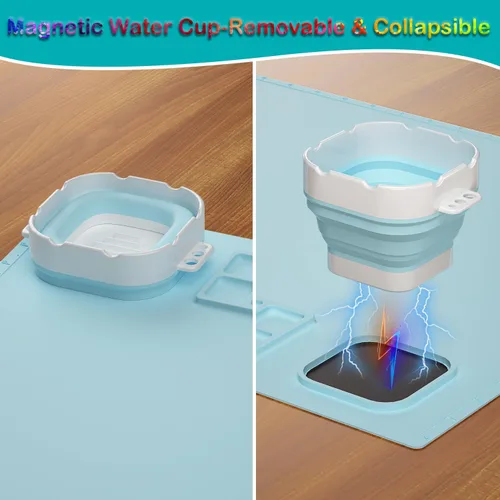 Vista 6 de Tapete de silicona para manualidades, tapete de pintura de silicona de 20 x 16 pulgadas con taza, hoja de silicona antiadherente para fundición