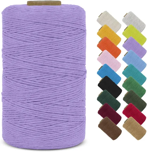 Vista 24 de Cuerda de macramé de algodón natural de 0.039 in x 426 yardas, cuerda de colores para manualidades, fabricación de joyas, colgar en la pared Verde