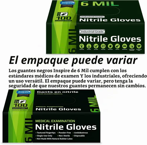 Vista 6 de Inspire 6 or 8 Mil HEAVY DUTY Stretch Nitrile Black Gloves Disposable Latex Free