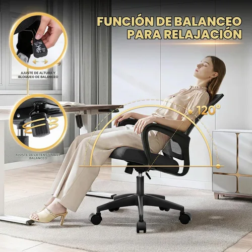 Vista 5 de Magshion Silla de oficina ergonómica, silla de escritorio de malla para Negro