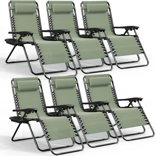 Vista 15 de Nestl Sillas de gravedad cero, juego de 2, silla de patio al aire libre con almohadas y bandejas portavasos, silla reclinable plegable de malla