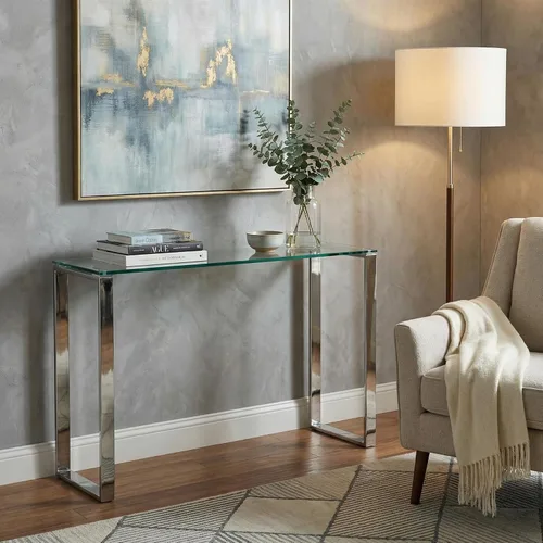 Vista 7 de Cortesi Home Remi - Mesa consola de cristal contemporánea con acabado cromado
