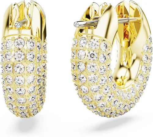 Vista 4 de Aretes de aro Swarovski Dextera, pavé, blanco, acabado en tono dorado