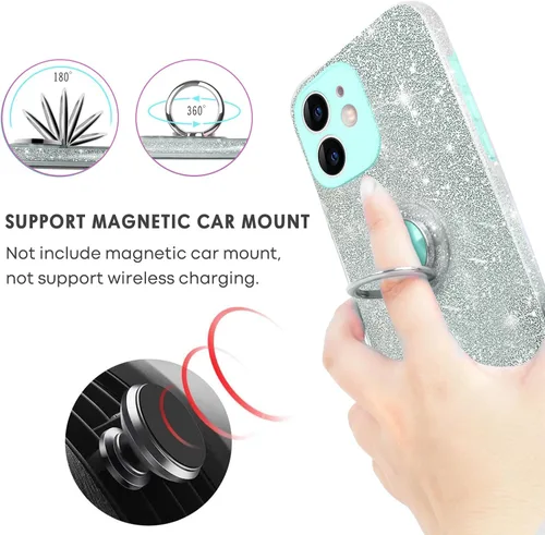 Vista 3 de Funda para iPhone 11, funda para iPhone 11, delgada, brillante, suave, TPU a prueba de golpes, anillo protector de protección híbrida para niñas