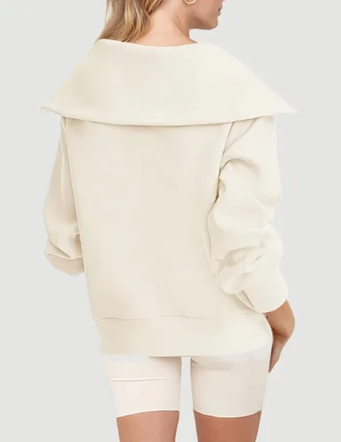 Vista 3 de MEROKEETY Sudadera de manga larga con cremallera corta para mujer, cuello en V, acanalada, Y2K