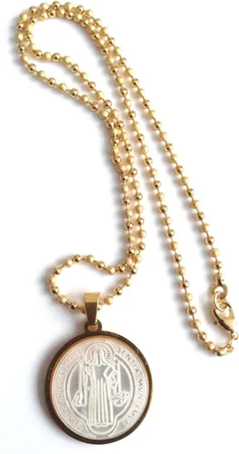 Vista 5 de Saint Benedict Medal Stainless Steel Mother of Pearl 17 Inches Ball Chain