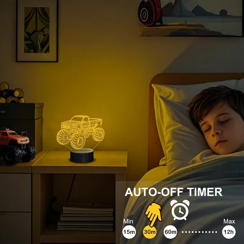 Vista 5 de Luces nocturnas 3D para niños, lámpara nocturna para niños, camiones monstruo para niños, 16 colores LED que cambian de iluminación, iluminación
