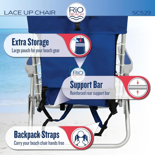 Vista 8 de Rio Brands ASC529 4-Position Backpack Lace-Up Suspension Folding Beach Chair