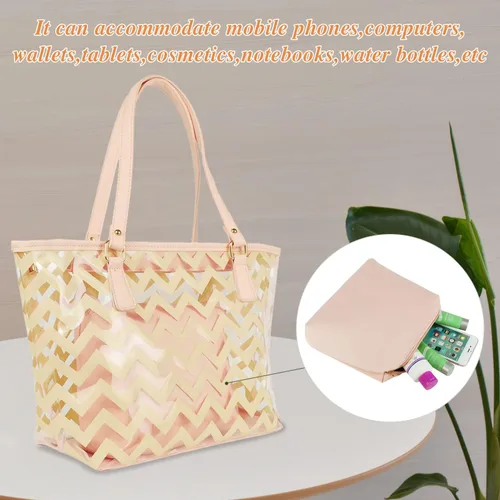 Vista 3 de MICOM Bolsas transparentes con bolso de hombro a rayas cheurón completo con bolsillo