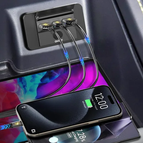 Vista 8 de 72W 12V Panel de salida USB de montaje en pared, cargador de puerto USB de coche de 36W USB C y doble QC 3.0 de 18W con interruptor de botón, salida