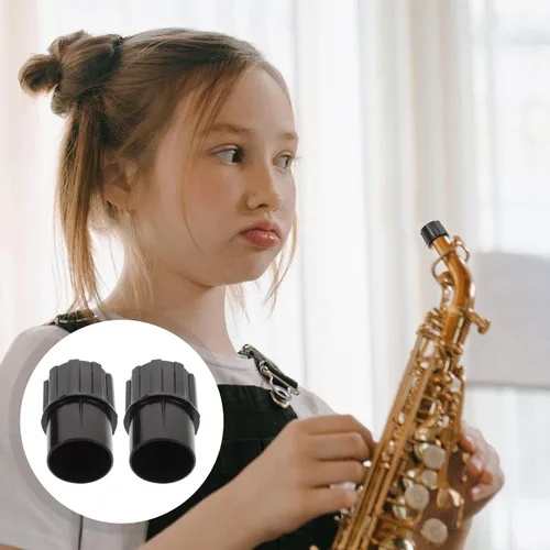 Vista 2 de FOMIYES 2 tapones de extremo para saxofón alto, tapas de protección de saxofón de plástico negro, accesorio para un cuidado eficaz