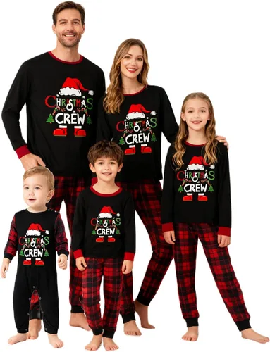 Vista 50 de Awoscut - Conjunto de pijamas navideños a juego, con estampado en la parte superior y pantalones a cuadros #B-7