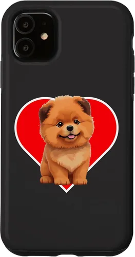 Vista 5 de iPhone 15 Cute Happy Chow Puppy Dog Cartoon Dog to Fall in Love Case