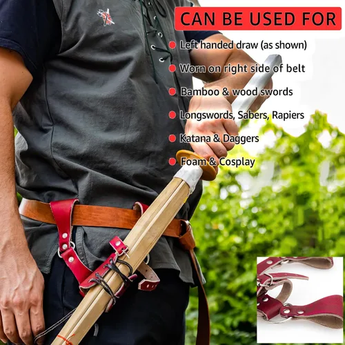 Vista 17 de Armory Replicas™ - Rana espada de cuero hecha a mano – Disfraz medieval LARP hebilla ajustable y cinturón de arma con cable soporte