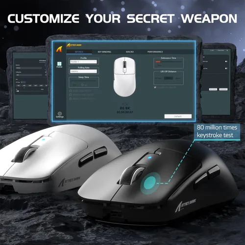 Vista 4 de ATTACK SHARK R6 - Mouse para juegos SUPERLIGHT de 1.38 oz, sensor de juego PixArt PAW3950MAX, mouse inalámbrico 8K, MCU Nodic 52840, BT2.4Gmouse