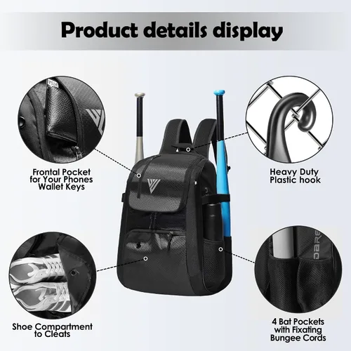 Vista 3 de DAREKUKU Mochila de béisbol juvenil, bolsa de sóftbol para niños y niñas, equipo y equipo transpirable de T-Ball y béisbol