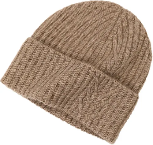 Vista 5 de Gorro de invierno 100% lana para mujeres y hombres, gorro de esquí con puños, gorra de calavera Beige 02