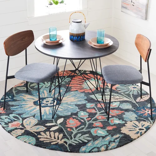 Vista 7 de SAFAVIEH Jardin Collection - Alfombra de pasillo, 2 pies 3 pulgadas x 8 pies, carbón y azul, hecho a mano, lana floral y algodón, ideal para zonas