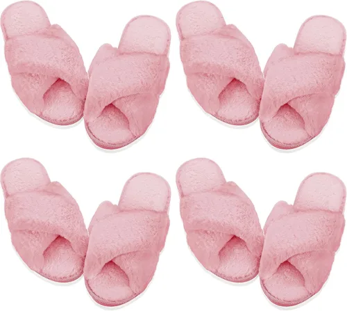 Vista 11 de Newcotte 4 pares de pantuflas peludas de dama de honor con punta abierta Negro