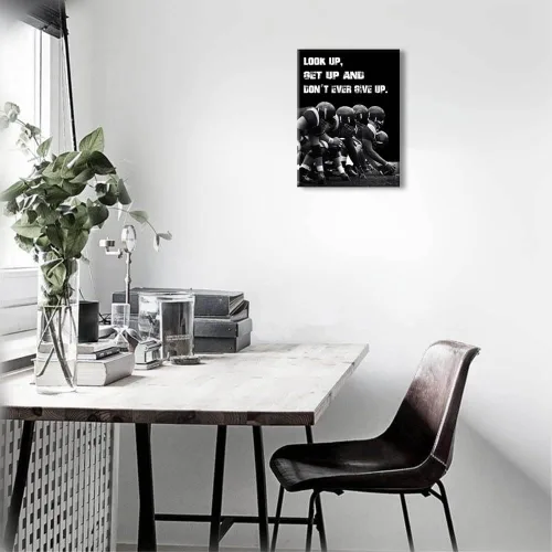 Vista 6 de Arte inspirador de pared con texto en inglés «Look Up and Dont Ever Give Up», decoración de fútbol para habitación de niños, fotos de afirmaciones