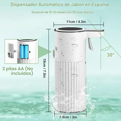 Vista 2 de Dispensador automático de jabón espumoso activado por empuje, dispensador de jabón para cocina, control de flujo continuo de 13.5 fl oz