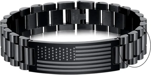 Vista 16 de P. BLAKE Pulsera con versículo bíblico de la bandera estadounidense para hombres, pulsera de acero inoxidable grabada de las Escrituras, religiosa