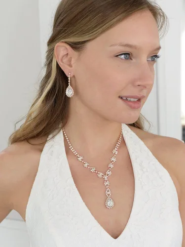 Vista 2 de Mariell Juego de aretes de collar de diamantes de imitación de oro rosa con rubor brillante para graduación dama de honor y novias Metal Metal