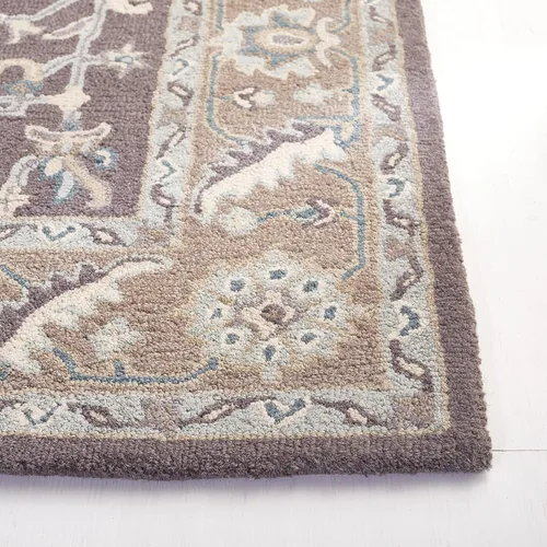 Vista 3 de SAFAVIEH Blossom Collection - Alfombra decorativa, 2 x 3 pies, gris oscuro y marrón claro, lana hecha a mano, ideal para zonas de alto tráfico