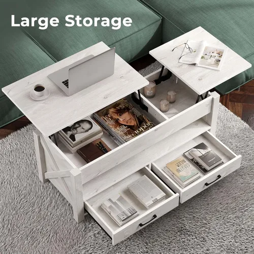Vista 4 de Seventable Mesa auxiliar, mesa auxiliar de 47.2 pulgadas con 2 cajones de almacenamiento y compartimento oculto, mesa central retro con mesa de Gris