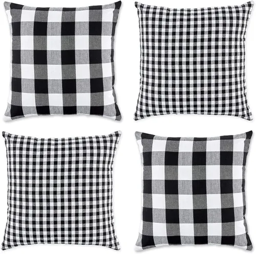 Vista 11 de DII Colección de fundas de almohada cuadradas decorativas de algodón, lavables a máquina, cremallera oculta, 18 x 18 pulgadas, surtido negro, 4