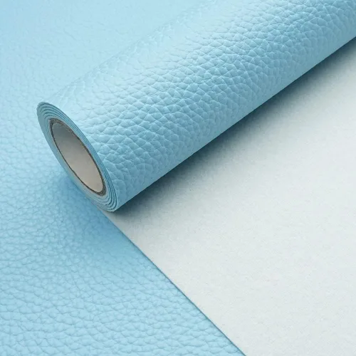 Vista 3 de Tela de cuero de imitación de textura litchi azul bebé PU 11.8x53.14 pulgadas (30x135 cm) de 1.13 mm de espesor para tapicería, manualidades