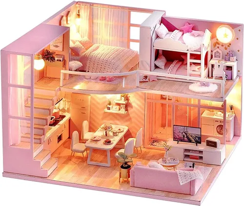 Vista 8 de TuKIIE Kit de Casa de Muñecas en Miniatura DIY con Muebles, Escala 1:24 Habitación Creativa Mini Casa de Muñecas de Madera Accesorios Más A Prueba