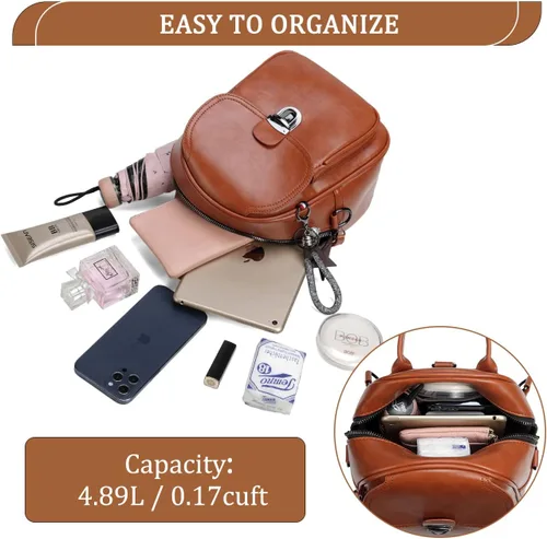 Vista 3 de Mini bolso tipo mochila, monederos pequeños convertibles de piel sintética para mujeres y niñas, marrón, (Brown-Medium), Mochilas Daypack