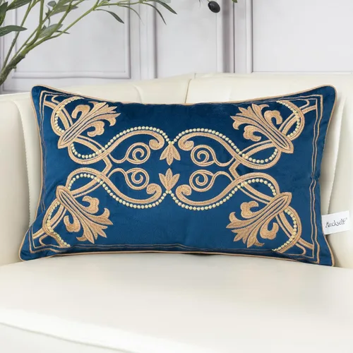 Vista 9 de Aeckself Funda de almohada floral europea de 16 x 16 pulgadas, funda de almohada decorativa bordada de terciopelo de lujo para sofá, dormitorio