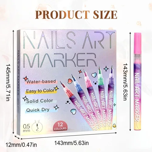 Vista 6 de Juego de 12 bolígrafos de arte de uñas, 2026, nuevos marcadores de arte de uñas para arte de uñas 3D, pincel de pintura de dibujo para bricolaje