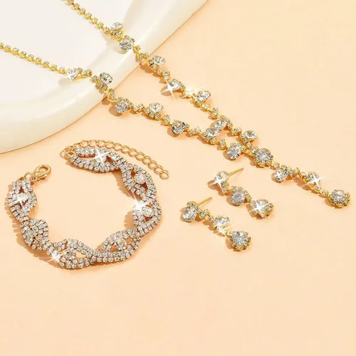 Vista 7 de Unicra Juego de joyas de boda con diamantes de imitación, collar de novia, pulsera, aretes, juego de bisutería para mujeres y novias