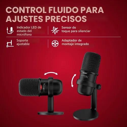 Vista 5 de HyperX SoloCast - Micrófono de condensador USB para juegos, para PC, PS4, PS5 y Mac, sensor de toque para silenciar, patrón polar cardioide, ideal