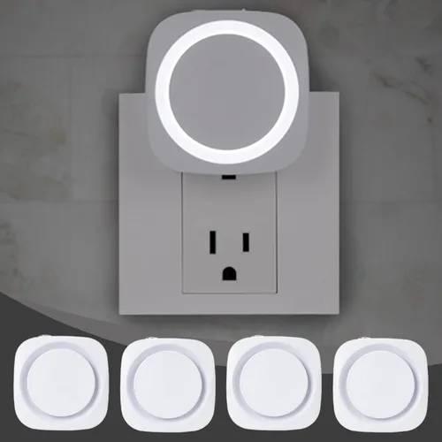 Vista 10 de Luces nocturnas de color blanco cálido enchufables en la pared, paquete de 4 luces nocturnas regulables con sensor automático de atardecer a