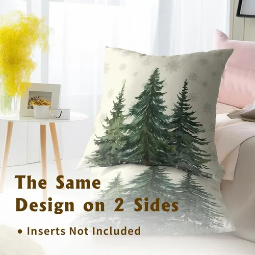 Vista 5 de Fundas de Almohada de Bosque de Pinos 22x22 Juego de 2, Fundas de Almohada Decorativas de Árboles de Abeto y Cedro Verde Nieve Beige de Invierno