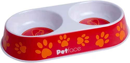 Vista 4 de Petface Cuenco doble de melamina para comida y agua, naranja, rojo